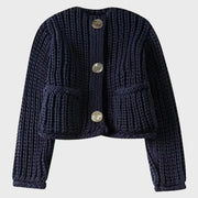 Casual o-neck knitted sweater with decorative buttons for women