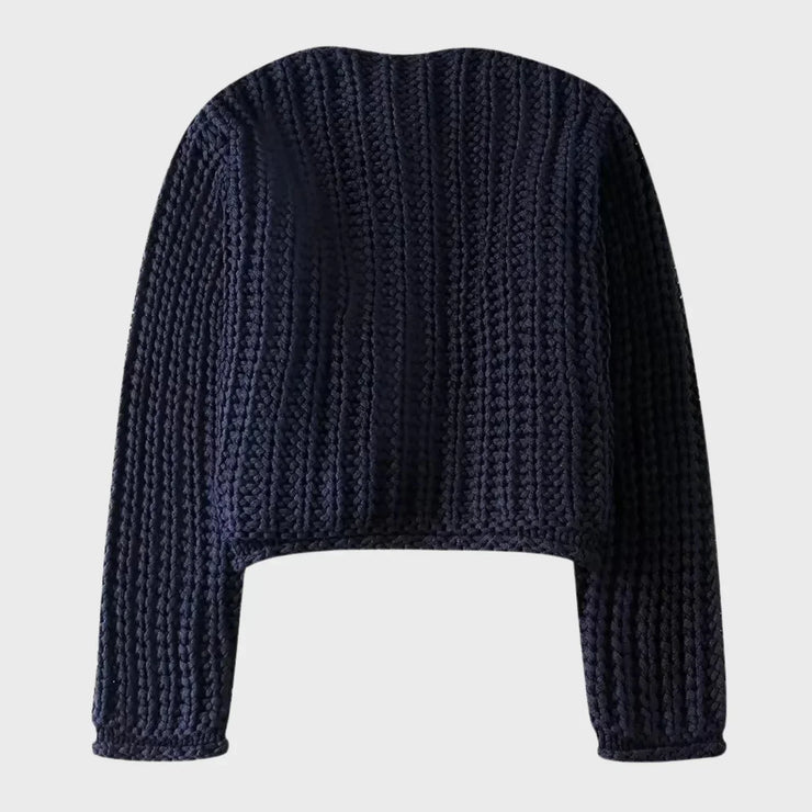 Casual o-neck knitted sweater with decorative buttons for women