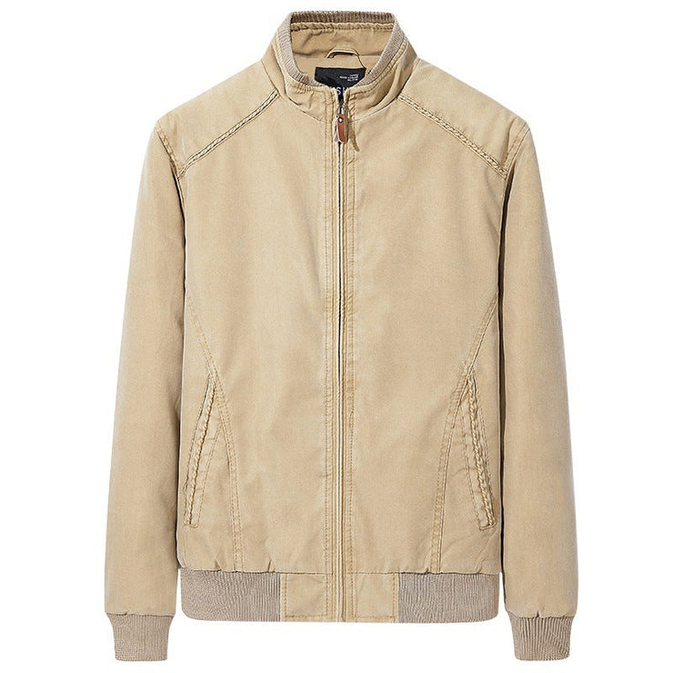 Men's slim fit washed retro casual jacket with stand collar