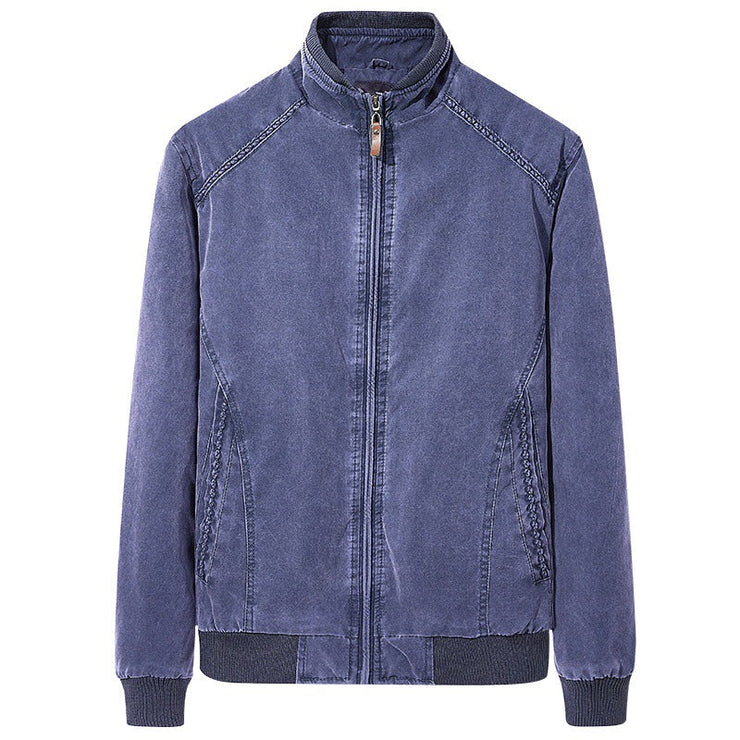 Men's slim fit washed retro casual jacket with stand collar