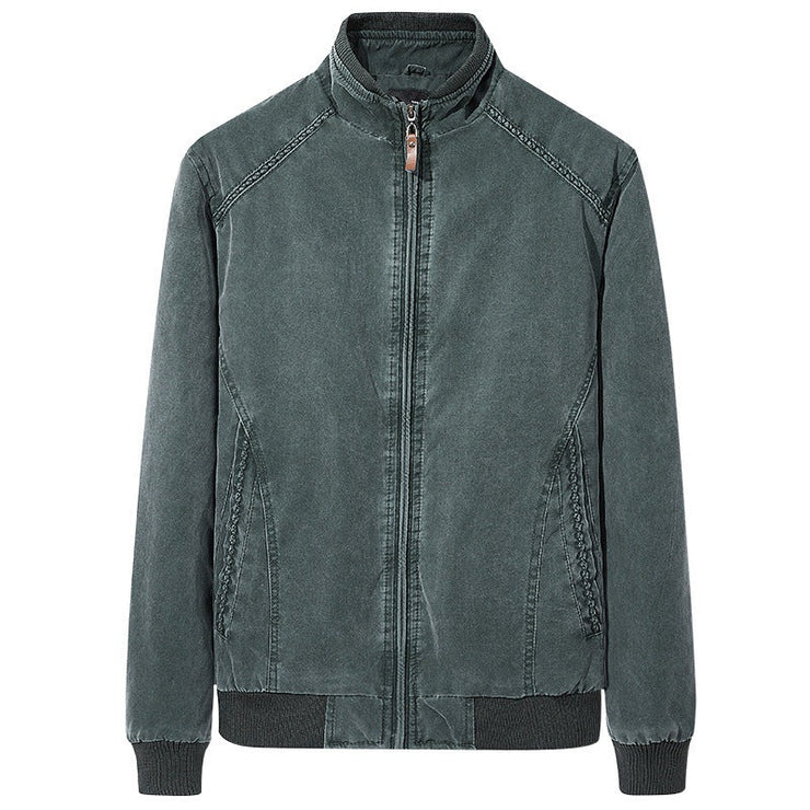 Men's slim fit washed retro casual jacket with stand collar