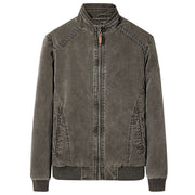 Men's slim fit washed retro casual jacket with stand collar