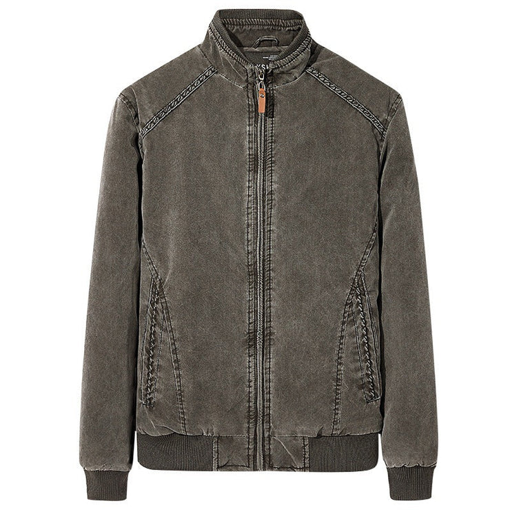 Men's slim fit washed retro casual jacket with stand collar