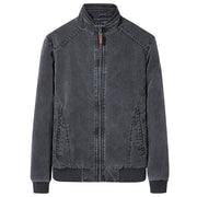 Men's slim fit washed retro casual jacket with stand collar