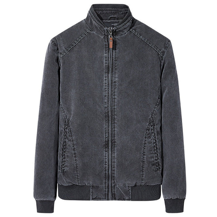 Men's slim fit washed retro casual jacket with stand collar