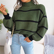 Women's contrast color half turtleneck knitted pullover sweater