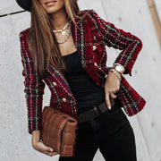 Women's double-breasted plaid blazer