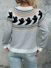 Women's halloween ghost polka dot long-sleeve knitted cardigan sweater
