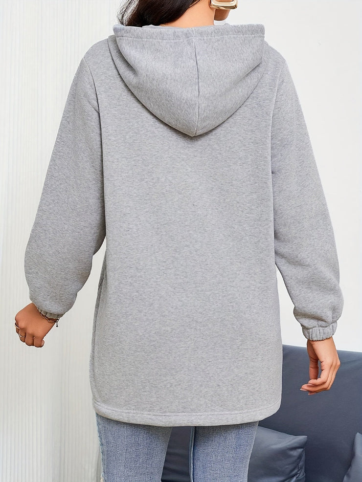 Women's solid color long hooded zipper cardigan sweatshirt