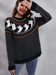 Women's halloween ghost polka dot long-sleeve loose knit sweater