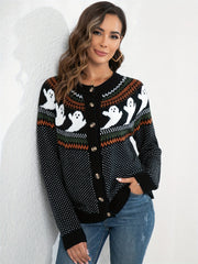 Women's halloween ghost polka dot long-sleeve knitted cardigan sweater