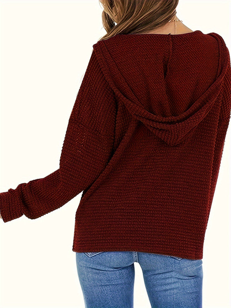 Women's solid color hooded drawstring zipper jacket