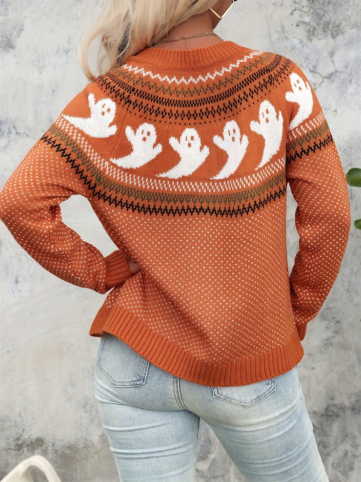 Women's halloween ghost polka dot long-sleeve knitted cardigan sweater