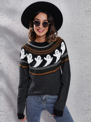 Women's halloween ghost polka dot long-sleeve loose knit sweater
