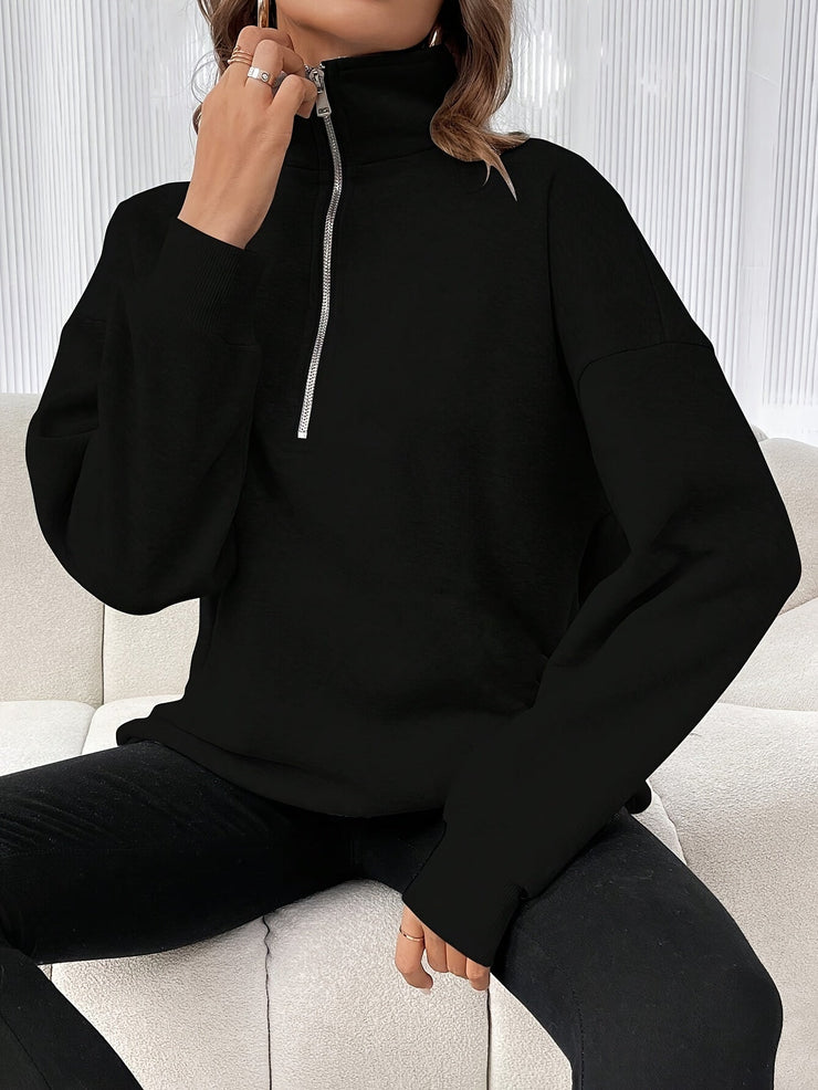 Casual women's sweater with half closure zipper