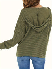 Women's solid color hooded drawstring zipper jacket