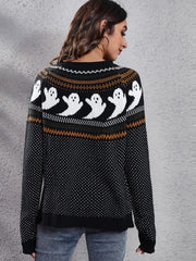Women's halloween ghost polka dot long-sleeve loose knit sweater