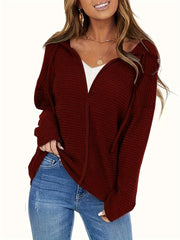 Women's solid color hooded drawstring zipper jacket