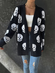 Women's halloween skull jacquard long-sleeve knitted cardigan