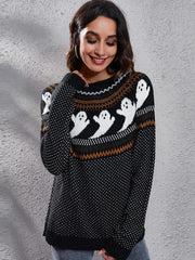 Women's halloween ghost polka dot long-sleeve loose knit sweater