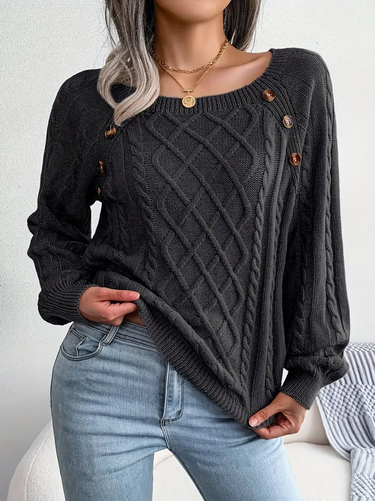 Women's plus size loose knit pullover sweater solid color