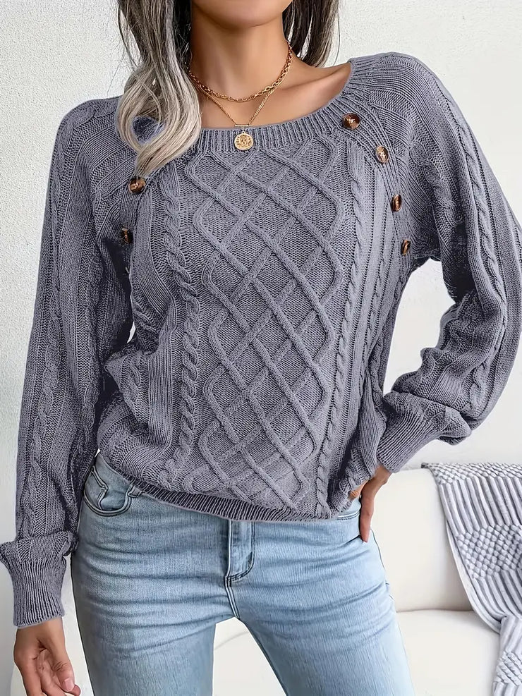Women's plus size loose knit pullover sweater solid color