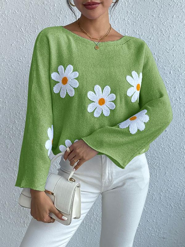 Women's loose knitted top with floral design