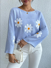 Women's loose knitted top with floral design