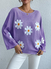 Women's loose knitted top with floral design