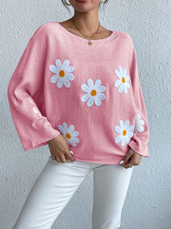 Women's loose knitted top with floral design